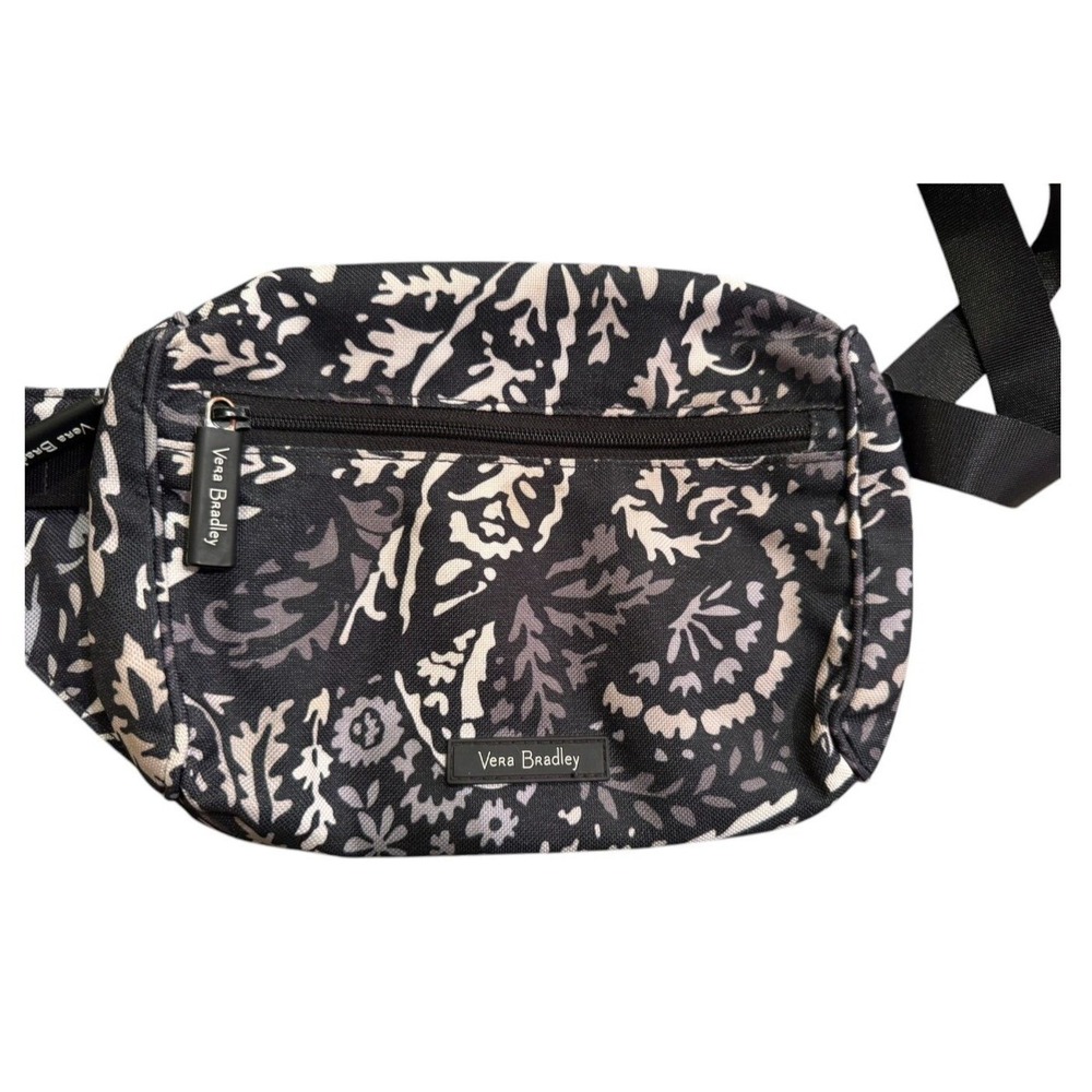 Vera Bradley Fanny Pack Hipster‎ Bag Black Floral Zip Closure Adjustable Strap